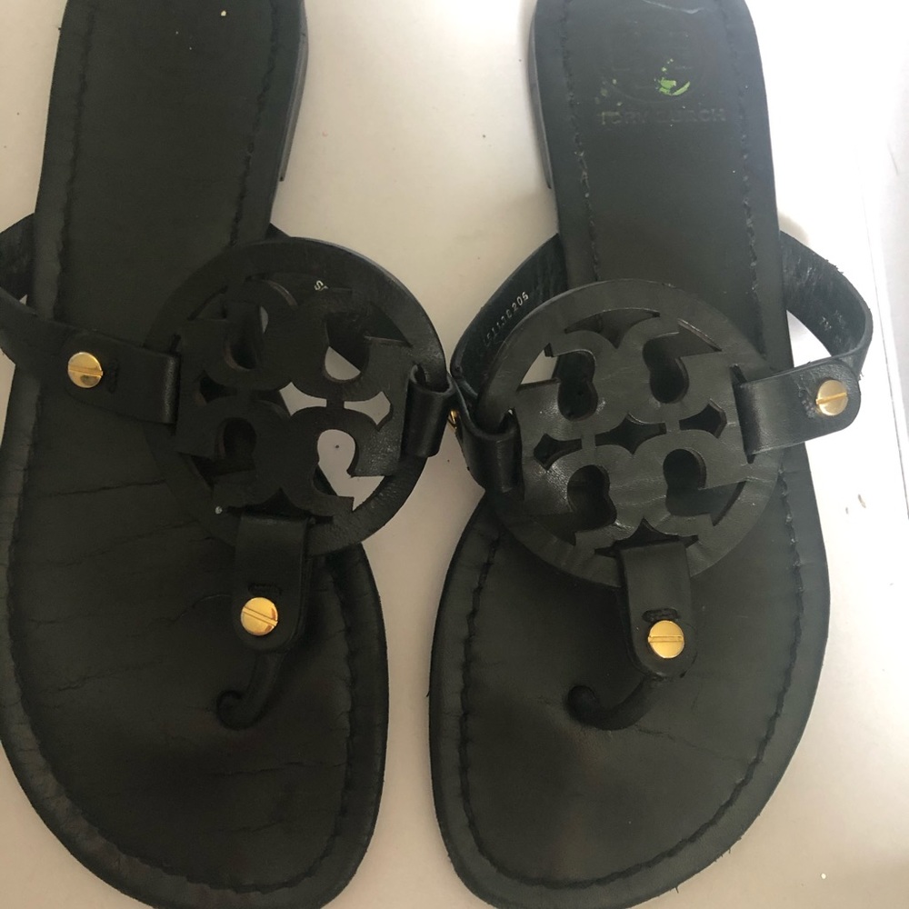 Worn black leather Miller flats - Tory Burch